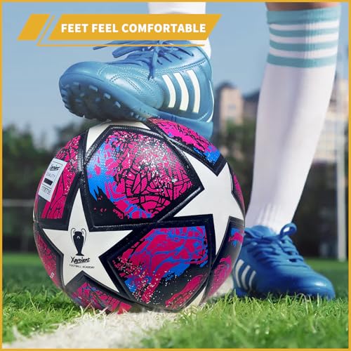 Professional Soccer Ball Size 5, Thermal Bonded Waterproof PU Match-Quality Training Ball with Pump - color: Red, size: size 5