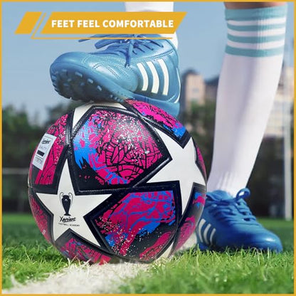 Professional Soccer Ball Size 5, Thermal Bonded Waterproof PU Match-Quality Training Ball with Pump - color: Red, size: size 5