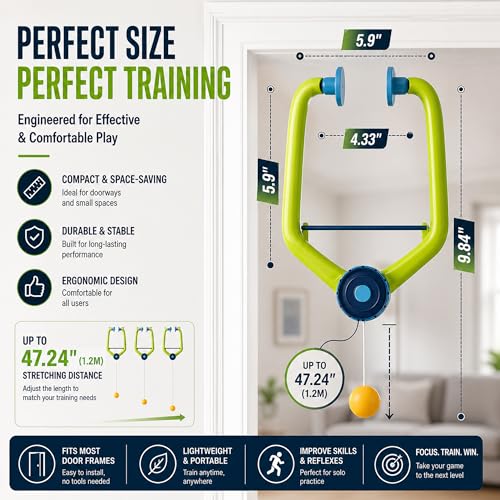Hanging Table Tennis Trainer Portable Set, 1 Pcs Trainer 6 Balls Door Pong Game for Kids with Racket and Balls, Adjustable Hanging Table Tennis Trainer