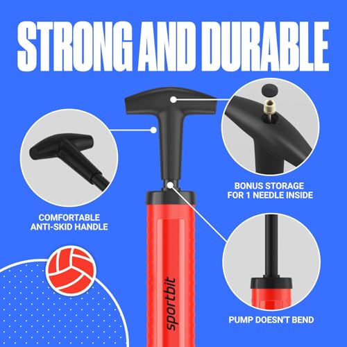SPORTBIT Ball Pump for Sports Balls - Push & Pull Inflating System - Hand Pump for All Exercise Balls - Volleyball Pump, Basketball Inflator, Football & Soccer Ball Air Pump