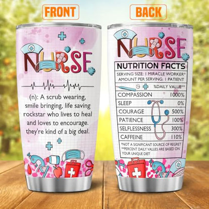 Nurse Appreciation Gift Cup with Nutrition Facts, 20oz Stainless Steel Insulated Tumbler, Funny Definition Design for RN CNA LPN EMT ICU Staff - color: Nurse Life
