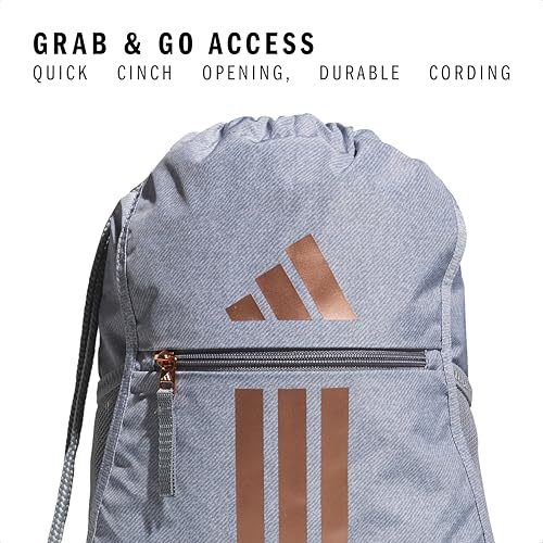 adidas Alliance Sackpack – Drawstring Backpack for Sports, Small Gym Bag - color: Twill Grey/Rose Gold/Grey/3