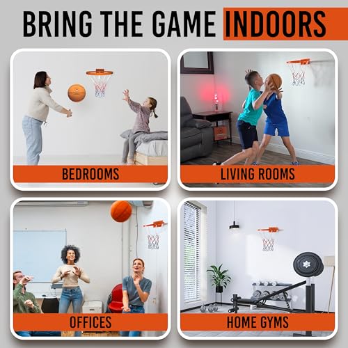 WAWAWEWA The Official Silent Basketball Hoop – Wall-Mounted Indoor Basketball Hoop for Bedroom, Apartment Shooting Practice & Skill Training – Adhesive or Screw Install