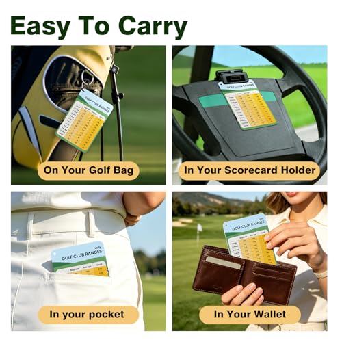 Golf Club Distance Card, 2 Pack Waterproof Golf Yardage Card, Range Chart, Quick Reference Guide with Clip, Golf Accessories for Men and Women Golfers - color: 2PCS Yellow-Lady