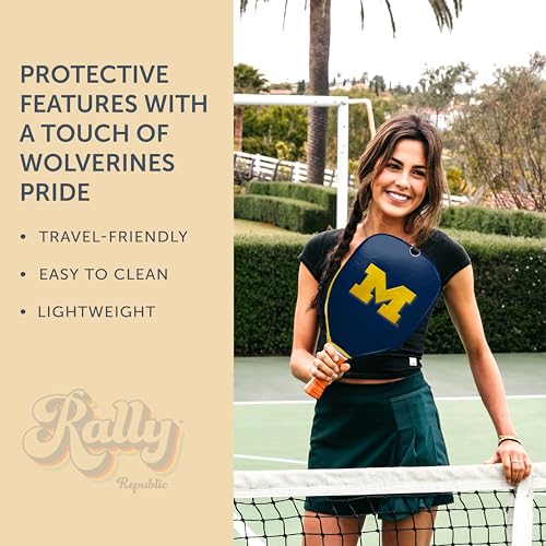 Officially Licensed Collegiate Pickleball Paddle Cover - Lightweight PU Leather Material - Durable Foam Interior Protection with Zippered Closure - Fits Most Paddles on the Market - color: Michigan Wolverines
