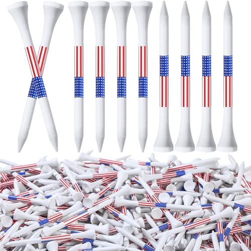 Mudder 600 Pcs Golf Tees USA American Flag Golf Tees Bulk Long Bamboo Red White and Blue Patriotic Tee for Men Women