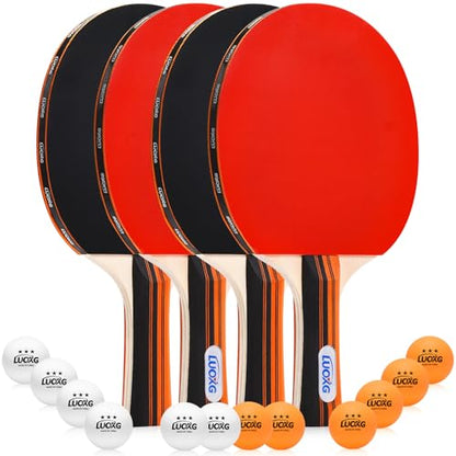 Ping Pong Paddles Set of 4, Ping Pong Paddles and Balls, Table Tennis Rackets Set Suitable for Indoor and Outdoor Games, Family Games
