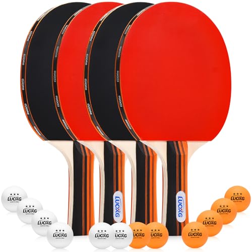 Ping Pong Paddles Set of 4, Ping Pong Paddles and Balls, Table Tennis Rackets Set Suitable for Indoor and Outdoor Games, Family Games