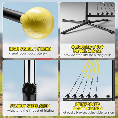 JASCOPRO Baseball Swing Trainer with 5 Power Bands,Height Adjustable 31-47 inches Baseball Hitting Trainer, Auto Reset Baseball Training Equipment Softball Swing Trainer with Metal Stakes & Carry Bag
