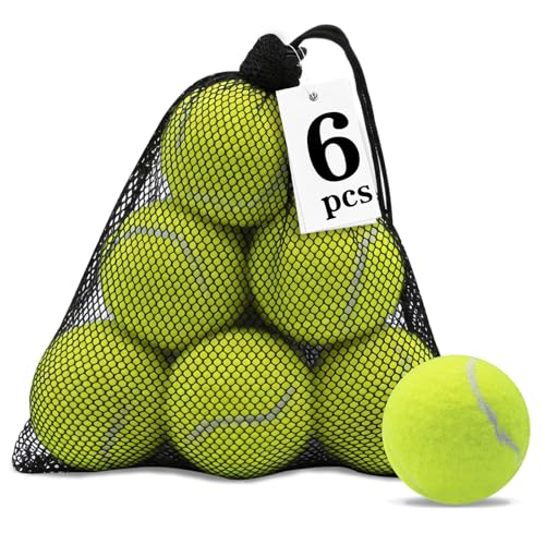 Magicorange Tennis Balls, Practice Training Balls for Beginners, Playing Ball for Dogs with Mesh Bag - color: Yelliow, size: 6 Pack