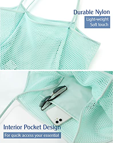 HOXIS Mesh Beach Tote Womens Shoulder Handbag - color: Ice Blue