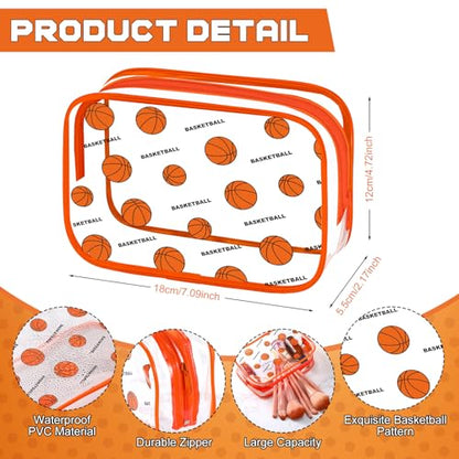 Kacctyen 24 Pcs Basketball Team Gift Bag Bulk for Snacks Sport Goodie Makeup Bag Clear PVC Pouch Organizer with Zipper Waterproof Travel Case for Woman Team Party Favors Birthday Decorations Supplies - style: Basketball