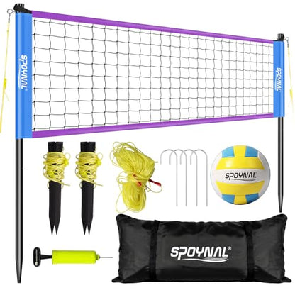 SPOYNAL Portable Volleyball Net for Backyard & Beach - 20FT/32FT Outdoor Volleyball Set with Adjustable Height (8ft/7.8ft/7.4ft), Boundary Line, Volleyball, Pump & Carry Bag