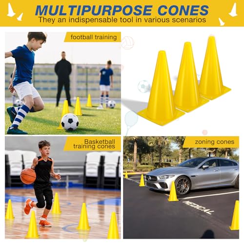 12 Inch Durable Cones,12pcs Versatile Plastic Traffic Cones and Soccer Cones for Sports Training,Agility Drills,Parking Safety,Basketball Training,Football Training. - color: yellow
