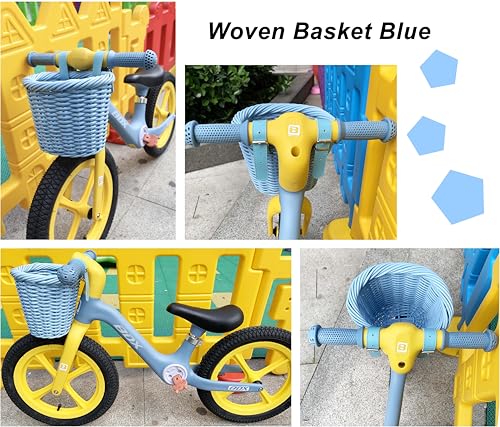 Kids Bike Basket Woven Basket Front Handlebar Wicker Bicycle Basket with Adjustable Straps for Boys Girls Bicycle Scooter - color: Blue