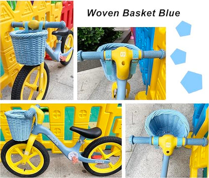 Kids Bike Basket Woven Basket Front Handlebar Wicker Bicycle Basket with Adjustable Straps for Boys Girls Bicycle Scooter - color: Blue