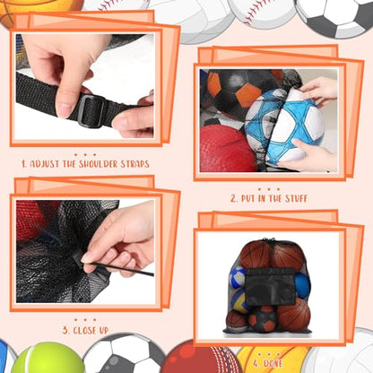 Woanger 9 Pieces Extra Large Sports Ball Bag Mesh Soccer Ball Bag with Adjustable Shoulder Strap Drawstring Heavy Duty Sports Storage Net Bag for Basketball Volleyball Swimming Gear 35.4 x 27.5 Inch