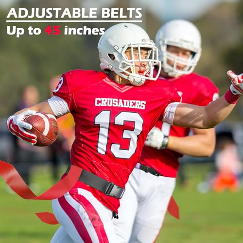 Flag Football Belts, 14 Player Adjustable Flag Football Sets for Sports Training Competition - color: Red & Blue, 14 Player, 28 Flags