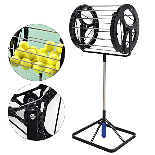 TFCFL Tennis Ball Picker 55 Balls Capacity,Tennis Ball Retriever Basket Roller Hopper, Automatic Rolling Ball Picker with Handle,Stainless Steel Tennis Ball Collector for Court Training Coaches Club