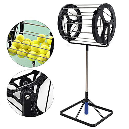 TFCFL Tennis Ball Picker 55 Balls Capacity,Tennis Ball Retriever Basket Roller Hopper, Automatic Rolling Ball Picker with Handle,Stainless Steel Tennis Ball Collector for Court Training Coaches Club