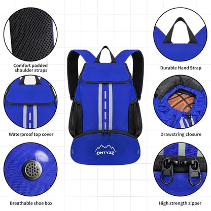 ONTYZZ Sports Backpack with Drawstring Closure Basketball Backpack with Shoe Compartment Swim Beach Bag - color: Basics-blue
