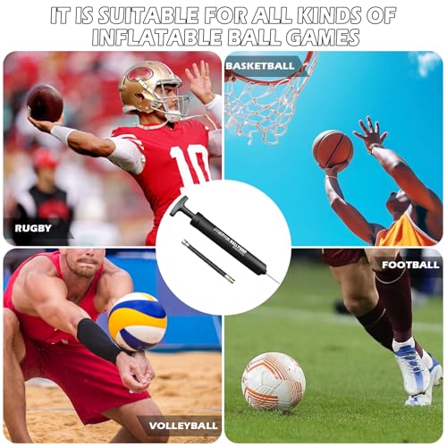 Sports Ball Pump Inflator with 5 Needles (Pin), Dual Action Hand Held Portable Air Pump with pins to Inflate Soccer Ball, Football, Volleyball, Rugby, Netball & Basketball - color: black