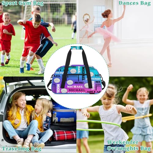 Custom Volleyball Gym Bag Duffel Bag for Women Men, Personalized Name Sport Bag Overnight Bags Customized Travel Weekender Bag, Purple Blue Glitter - color: Purple Blue Glitter
