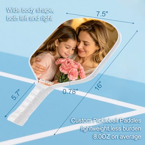 Custom Pickleball Paddles with Photo Text Logo, Personalized Pickleball Paddles with Comfort Grip, Personalized Gifts for Beginners, Lover, Boyfriend, Men (Only One Paddle) - color: white