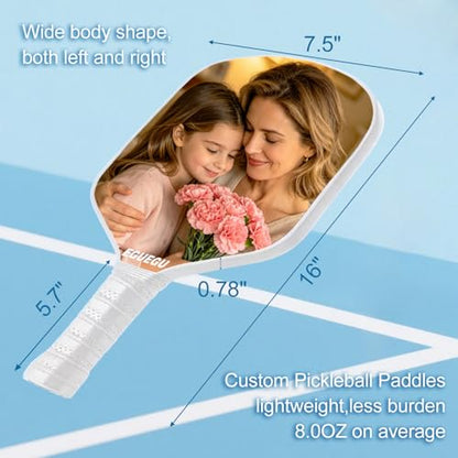 Custom Pickleball Paddles with Photo Text Logo, Personalized Pickleball Paddles with Comfort Grip, Personalized Gifts for Beginners, Lover, Boyfriend, Men (Only One Paddle) - color: white