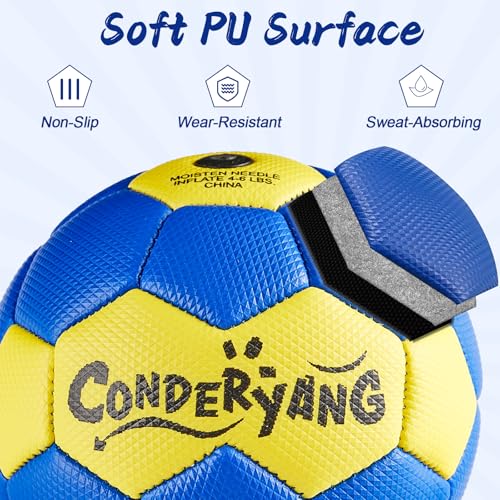Handball Ball with Pump Needle PU Blue and Yellow Hand Ball Balls Single Handball Attractive and Durable Design for Youth League Game Training Practice - size: 6.7 Inch，Size 2