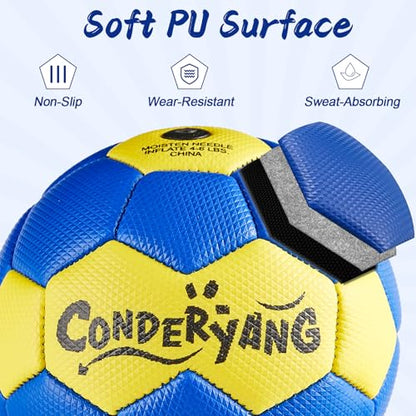 Handball Ball with Pump Needle PU Blue and Yellow Hand Ball Balls Single Handball Attractive and Durable Design for Youth League Game Training Practice - size: 6.7 Inch，Size 2