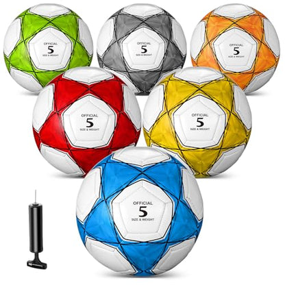Jenaai 6 Pcs Soccer Ball Bulk with Pump, Official Size 3 4 5 Outside Sport Soccer Ball Machine Stitched for Training Practice