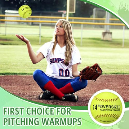 MiniInflat Oversized Softballs 14" Softball Training Equipment for Pitchers Softball Pitching and Throwing Spin Trainer Raised Stitched Seams Oversized Balls for Softball Pitching Practice