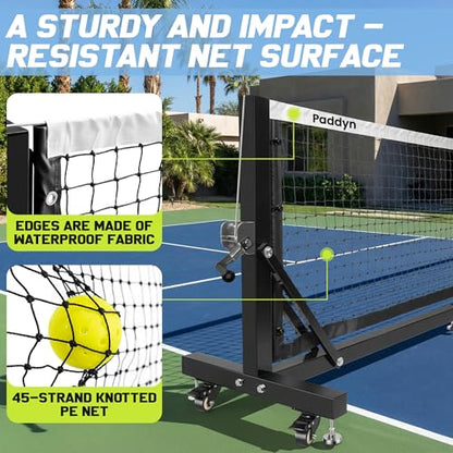 Pickleball Net Portable Outdoor with Wheels-22FT Pro Tournament Pickle Ball Net with Steel Cable Tensioning System,124LBS Heavy-Duty Pickleball net for Driveway/Backyard/Club/School