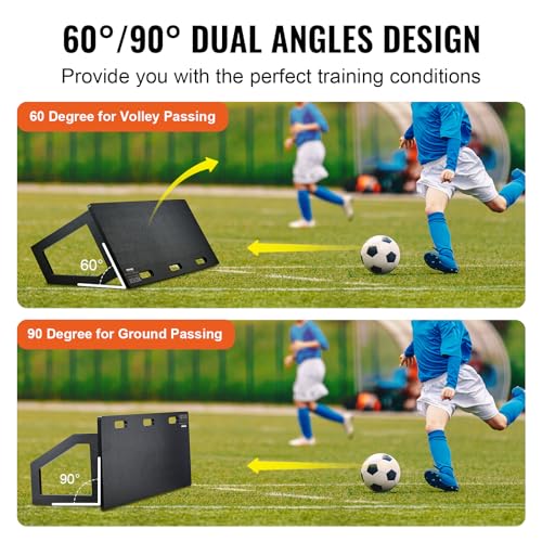 VEVOR Soccer Rebounder Board, Portable Soccer Wall with 2 Angles Rebound, Foldable HDPE Kickback Rebound Board, Soccer Training Equipment for Kids and Adults, Passing & Shooting Practice - size: 45"X18"