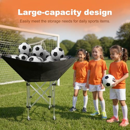Collapsible Hammock Ball Cart with Wheels, Heavy-Duty Volleyball Cart for Gym Garage Sports Equipment Organizer, Rolling Caddy with Carry Bag for Easy Storage Transport, Holds 30+ Balls
