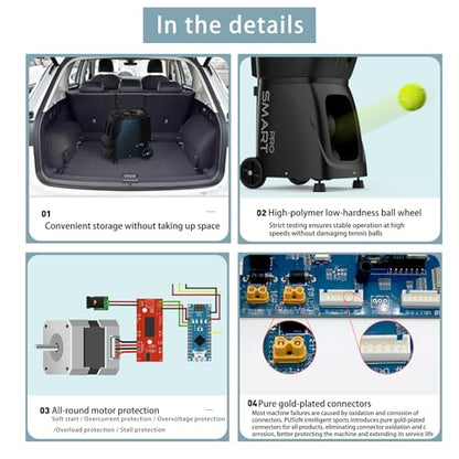 PUSUN｜PT-MAX C Flagship Tennis Ball Machine:App Control,12 Drills, Internal Oscillation,87 MPH,6-Level Spin,28-Spot,6-8H Battery, 39.6 lbs Portable, for Tennis/Padel,Training, Practice,Beginners,Pros