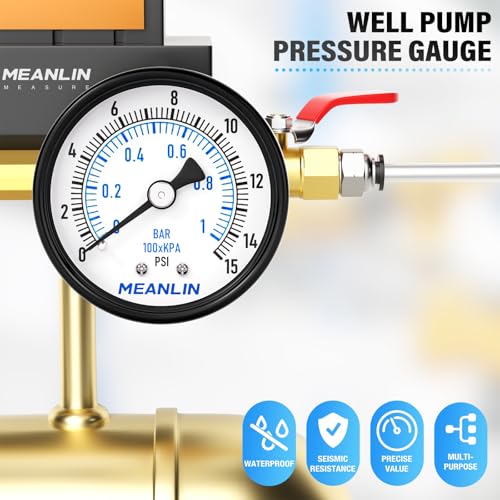0-15Psi Well Pump Pressure Gauge 1/4" NPT 2" FACE DIAL for Water Oil Air Well Pump Tank Tire Pressure Test Back Mount, with Teflon Tape - size: 0-15Psi