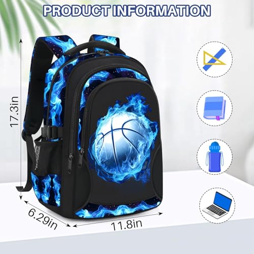 Kids Backpack for Boys - Basketball Boys Backpacks for Kids Teens Elementary Middle School, 17″ Large Capacity Students Bookbag, Perfect for Travel and School