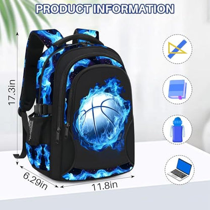 Kids Backpack for Boys - Basketball Boys Backpacks for Kids Teens Elementary Middle School, 17″ Large Capacity Students Bookbag, Perfect for Travel and School
