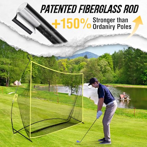Golf Net, 10x7ft Golf Practice Net with Noise Reduce Silk Target Driving Real Balls, Hitting Nets for Backyard Garage, Improve Chipping Putting Pitching,Gift for Men & Golfers - color: Yellow