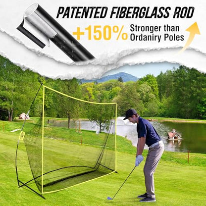 Golf Net, 10x7ft Golf Practice Net with Noise Reduce Silk Target Driving Real Balls, Hitting Nets for Backyard Garage, Improve Chipping Putting Pitching,Gift for Men & Golfers - color: Yellow