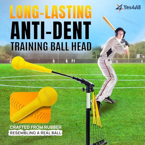 Yes4All Baseball Practice Training Equipment, 5 Elastic Bowstrings Softball/Baseball Hitting Trainer for All Ages, Adjustable Height & Portable Baseball Batting Practice Swing Trainer