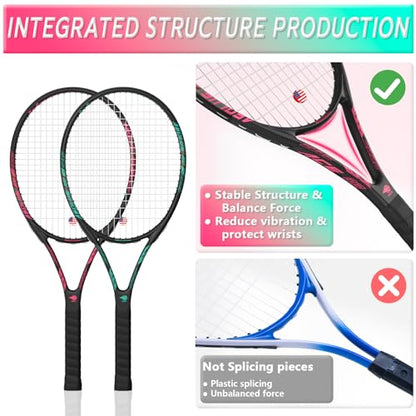 Pro Tennis Racket for Adults, 2 Player 27 inch Speed Tennis Racquet Acceptable for Beginner and Professional with 3 Tennis Balls, 2 Vibration Dampes, 2 Overgrips, Tennis Bag - color: 2 Pcs Black