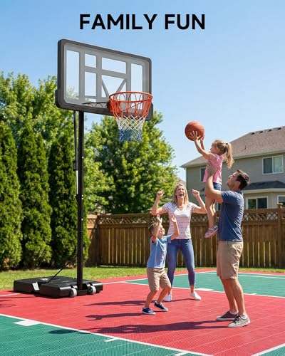 Basketball Hoop Outdoor, 7.7-10ft Height Adjustable, Portable Basketball Hoop & Goal with Fillable Base & 2 Wheels, 44"×30" Backboard for Backyard/Driveway/Indoor, Large