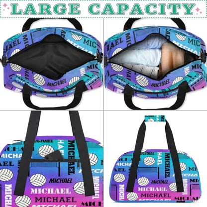 Custom Volleyball Gym Bag Duffel Bag for Women Men, Personalized Name Sport Bag Overnight Bags Customized Travel Weekender Bag, Purple Blue Glitter - color: Purple Blue Glitter