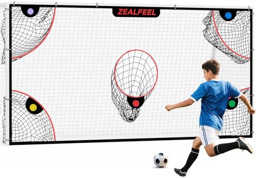 ZEALFEEL Soccer Target Net, 12x6ft Goal Net with 5 Scoring Zones for Practice Shooting & Goal Shots, Anti-Tear Mesh, 3 Steel Rods, Removable Stick-On Markers, Portable Football Training Equipment
