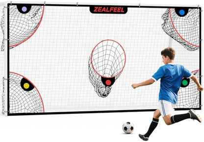 ZEALFEEL Soccer Target Net, 12x6ft Goal Net with 5 Scoring Zones for Practice Shooting & Goal Shots, Anti-Tear Mesh, 3 Steel Rods, Removable Stick-On Markers, Portable Football Training Equipment