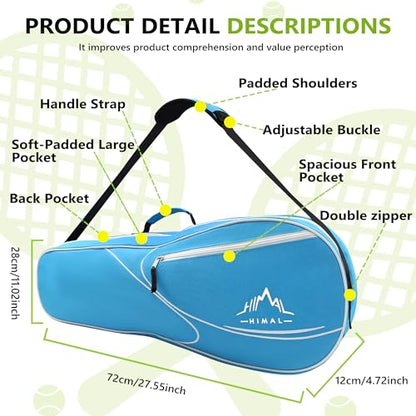 Himal 3 Racquet Tennis Bag With Protective Pad, Tennis Racket Bag for Men Women, Sports Enthusiasts of All Ages - color: Blue