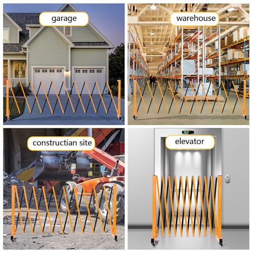 11FT Industrial Expandable Barricade Folding Security Gate with Wheels,Retractable Driveway Gate with Aluminum Fence(Yellow, 11FT) - color: Yellow, size: 11FT